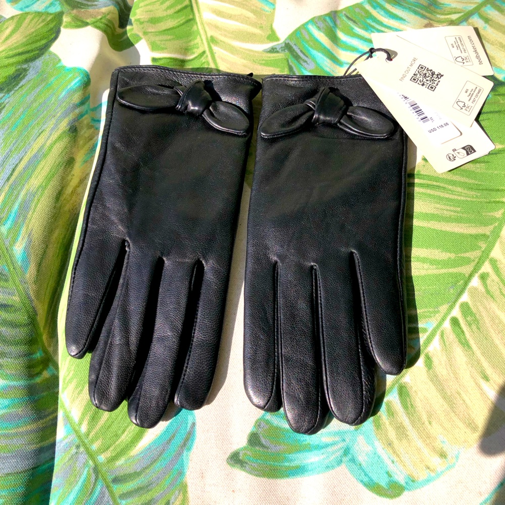 NEW Ted Baker Leather Sophiis Bow Smart Gloves Black M-L